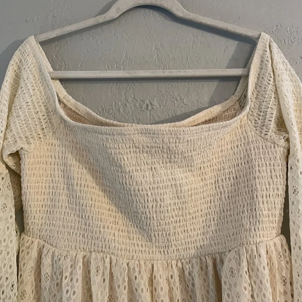 Torrid Ivory Smocked Off Shoulder Lace Top